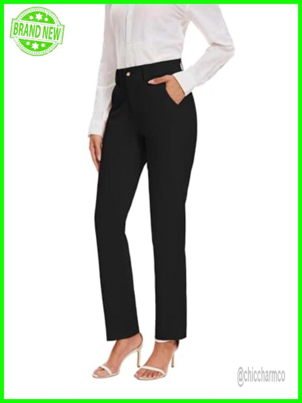 Women's Stretch Straight Leg Dress Pants High Waisted Work Slacks